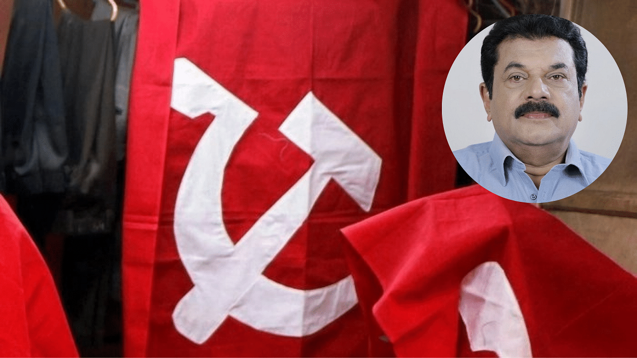 <div class="paragraphs"><p>The CPI(M) flag and MLA M Mukesh.</p></div>